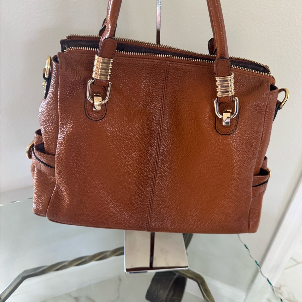 KATTEE VINTAGE  Brown Genuine Pebble Leather Handbag/Tote with Three Sections